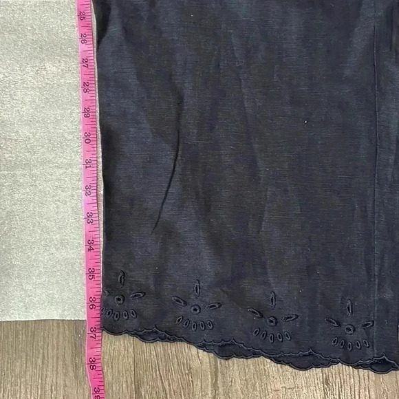 [16]Laura Plus Linen Blend Black Wide Leg  Crop Pants with Eyelet Hems - Picture 8 of 11